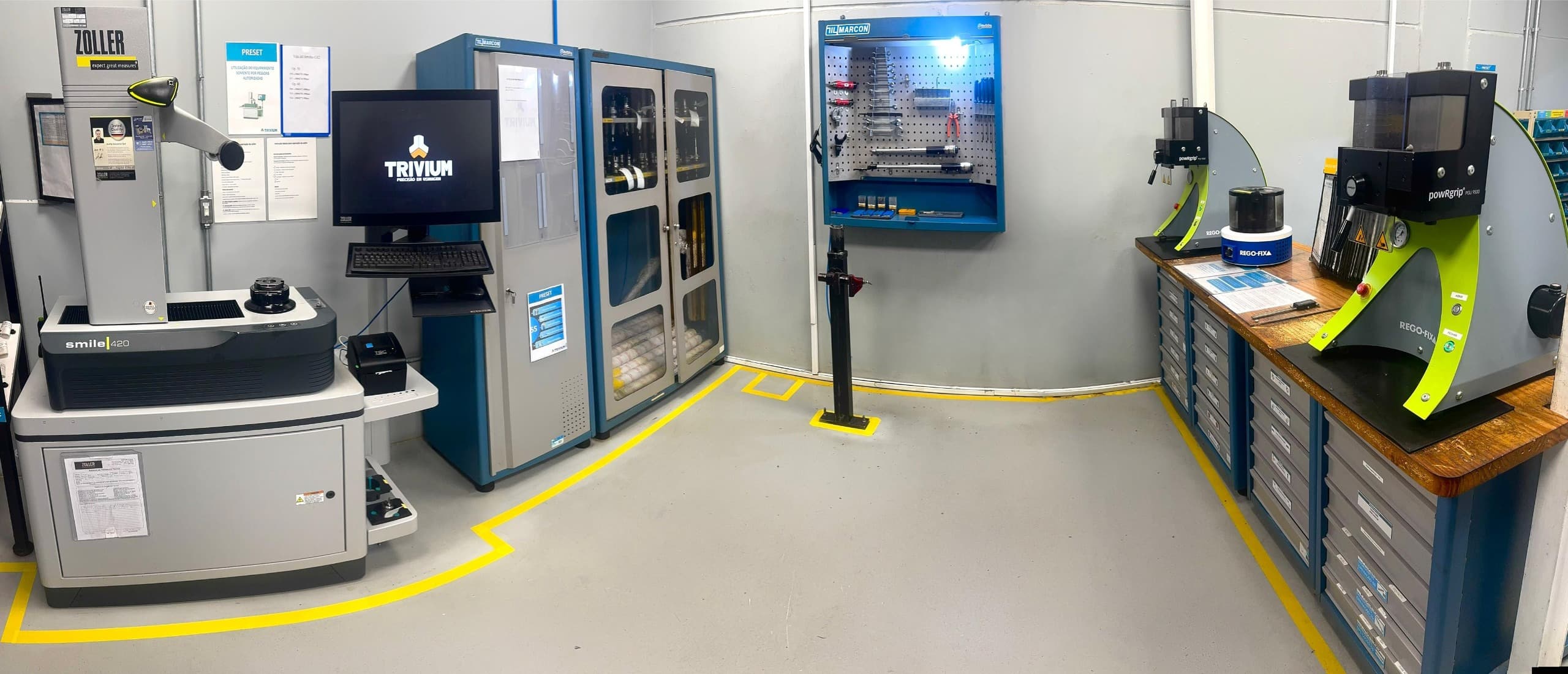 Área de preset com equipamentos Zoller